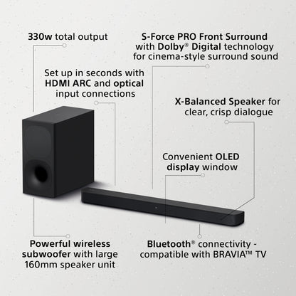 Sony HT-S400 | 2.1ch Soundbar with Bluetooth and Wireless Subwoofer